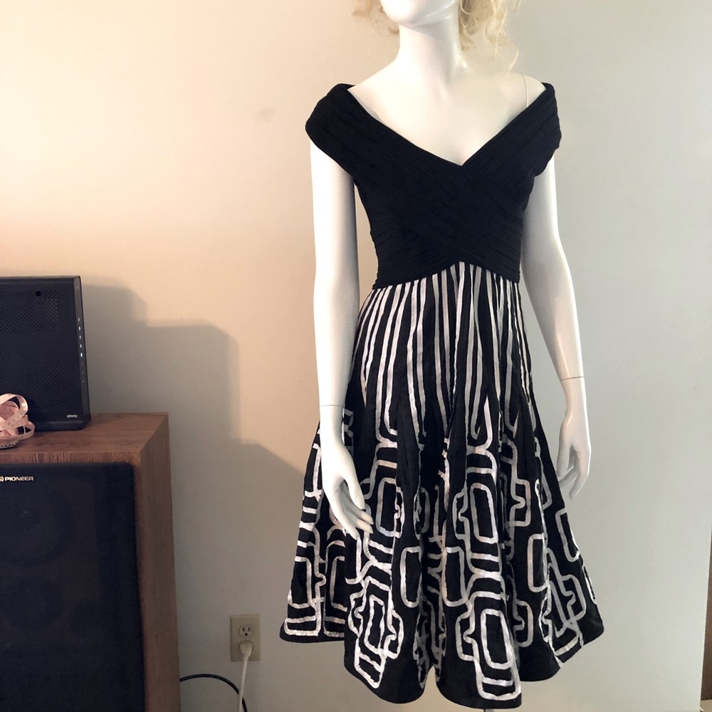 Adrianna Papell Off the Shoulder Black A-line Dress